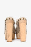 Pre-Loved Chanel™ Beige Raffia Canvas Embellished Buckle Platform Clogs Size 38.5 (As Is)