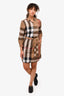 Burberry London Brown Tartan Printed Belted Dress Size 4 US