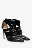 Valentino Black Leather/Velvet Ribbon Chain Heels Size 39