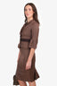 Alberta Ferretti Brown Pleated 3/4 Sleeve Jacket + Midi Skirt Size 2 Set