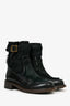 Pre-Loved Chanel™ Navy Leather Green Fur Biker Boots Size 37.5