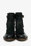 Pre-Loved Chanel™ Navy Leather Green Fur Biker Boots Size 37.5