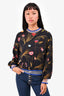 Fendi Black/Multicolour Floral Print Crew Neck Blouse Size 38