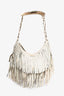 Saint Laurent White Suede Fringe Mombasa Shoulder Bag