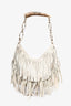 Saint Laurent White Suede Fringe Mombasa Shoulder Bag