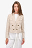 Brunello Brown Linen Embellished Collar Cropped Blazer Size 40