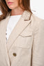 Brunello Brown Linen Embellished Collar Cropped Blazer Size 40