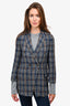 Brunello Cucinelli Blue/Brown Linen Plaid Blazer Size 38