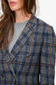 Brunello Cucinelli Blue/Brown Linen Plaid Blazer Size 38