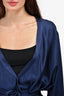 Côme Navy Blue Satin V-Neck Top with Wrap Belt Size 38