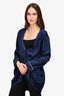 Côme Navy Blue Satin V-Neck Top with Wrap Belt Size 38