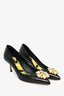 Dolce & Gabbana Black Embossed Leather Crystal Flower Pointed Toe Pumps Size 38