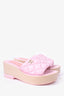 Pre-Loved Chanel™ Baby Pink Quilted Leather Wooden Wedges Size 36