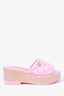 Pre-Loved Chanel™ Baby Pink Quilted Leather Wooden Wedges Size 36