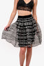 Pre-Loved Chanel™ Black/White Net 'Coco Mark' Flared Skirt with Black Slip Size 38