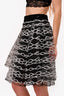 Pre-Loved Chanel™ Black/White Net 'Coco Mark' Flared Skirt with Black Slip Size 38