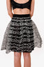 Pre-Loved Chanel™ Black/White Net 'Coco Mark' Flared Skirt with Black Slip Size 38