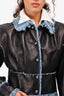 Pre-Loved Chanel™ Black/Blue Lambskin/Denim Frayed Embellished Button Jacket Size 38