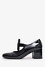 Pre-Loved Chanel™ 2024 Black Patent Leather Bow Ribbon Mary Jane Block Heels Size 37.5C