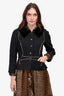 Louis Vuitton Black Wool/Cotton Coat with Gold Trim + Velvet Collar Size 42