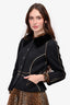 Louis Vuitton Black Wool/Cotton Coat with Gold Trim + Velvet Collar Size 42