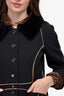 Louis Vuitton Black Wool/Cotton Coat with Gold Trim + Velvet Collar Size 42