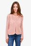 Pre-Loved Chanel™ Pink Cotton Blend Open Knit 'Coco Cuba' Cardigan with Silver Buttons Size 38