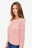 Pre-Loved Chanel™ Pink Cotton Blend Open Knit 'Coco Cuba' Cardigan with Silver Buttons Size 38