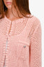 Pre-Loved Chanel™ Pink Cotton Blend Open Knit 'Coco Cuba' Cardigan with Silver Buttons Size 38