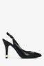 Pre-Loved Chanel™ Black Leather Pointed Cap Toe Pearl Detail Slingback Heels Size 35.5