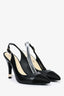 Pre-Loved Chanel™ Black Leather Pointed Cap Toe Pearl Detail Slingback Heels Size 35.5