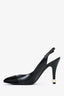 Pre-Loved Chanel™ Black Leather Pointed Cap Toe Pearl Detail Slingback Heels Size 35.5