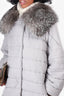 Max Mara Grey Long Puffer Jacket with Fur Collar Size 4