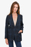 Dries Van Noten Blue/Black Check Cotton/Linen Single Breasted Blazer Size 38