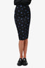 Victoria Beckham Black Blue Floral Zip Midi Skirt Size 4