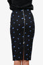 Victoria Beckham Black Blue Floral Zip Midi Skirt Size 4