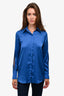 Victoria by Victoria Beckham Blue Satin Button Down Shirt Size 2