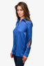 Victoria by Victoria Beckham Blue Satin Button Down Shirt Size 2