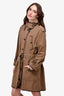 Burberry Prorsum Khaki Green Brown Leather Trimmed Belted Trench Coat Size 36