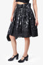 Naeem Khan Black Slim Patterned Pleated Skirt Size 8