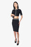 Mugler Black Faux Pearl Trim Crop Top Size 40 + Midi Skirt Size 42 Set