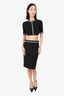 Mugler Black Faux Pearl Trim Crop Top Size 40 + Midi Skirt Size 42 Set