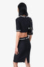 Mugler Black Faux Pearl Trim Crop Top Size 40 + Midi Skirt Size 42 Set