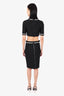 Mugler Black Faux Pearl Trim Crop Top Size 40 + Midi Skirt Size 42 Set