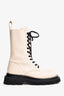 Bottega Veneta White Leather Lace Up Lug Combat Boots Size 40