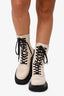 Bottega Veneta White Leather Lace Up Lug Combat Boots Size 40