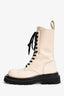 Bottega Veneta White Leather Lace Up Lug Combat Boots Size 40