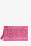 Pre-Loved Chanel™ 2018 Pink Tweed/PVC 'CHA-NEL' Wristlet