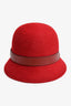 Hermès Red Rabbit Felt Brown Leather Trim Hat Size 56