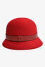 Hermès Red Rabbit Felt Brown Leather Trim Hat Size 56